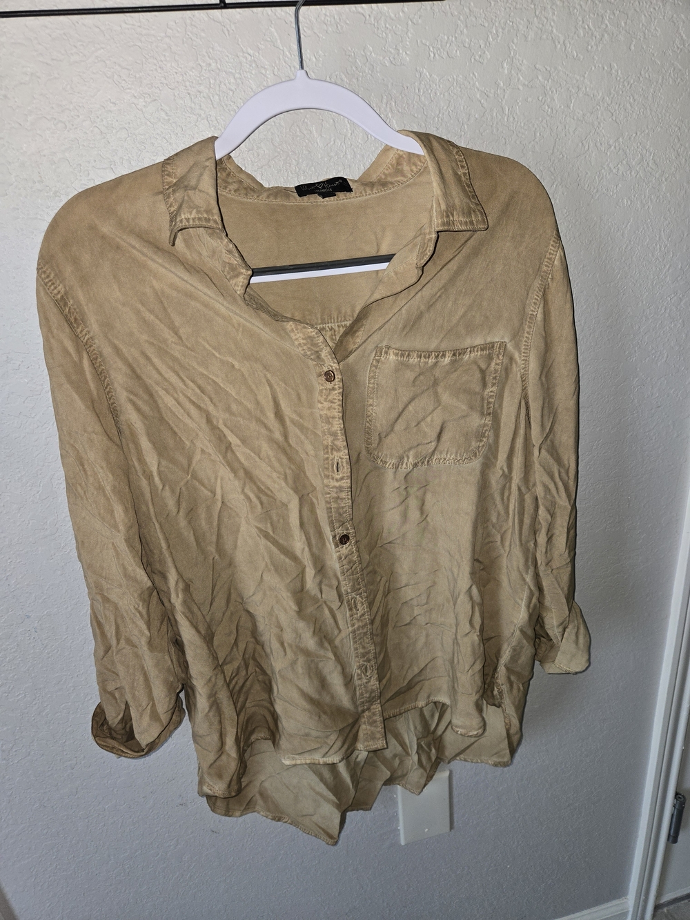 Velvet Heart Tan Brown Mineral Wash Rayon Button Up Shirt Size L